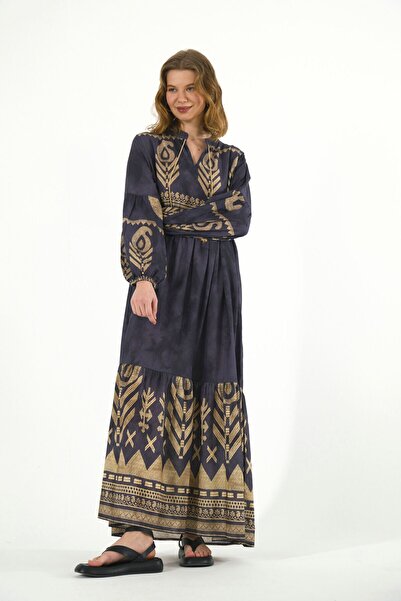 ABBRA Women's Tassel Detailed Maxi 100% Viscose Summer Dress