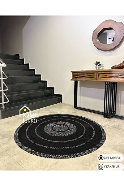 HomeTurko Yıkanabillir, Çift Taraflı, Siyah Kırçıl Desenli, Hasır / Jüt, Kili...