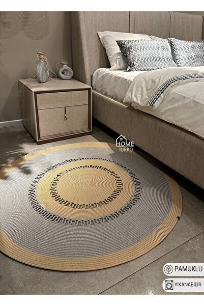 HomeTurko Modern Wicker, Round, Patterned Natural Jute Gray Rug, Kitchen, Liv...