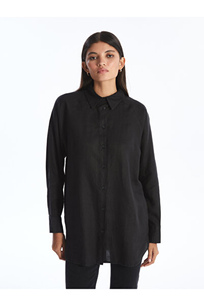 LC Waikiki Λινό Oversize Γυναικείο Πουκάμισο - Μασίφ μακρυμάνικο