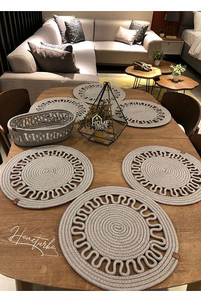 HomeTurko Natural, Jute, Wicker, Plate, Basket, Bread Basket, American Service Set, 6 Plate, 1 Basket