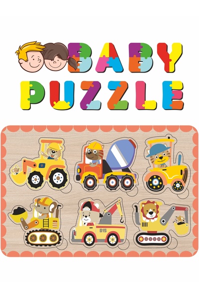LİPYOS Sevimli Hafriyat Araçları Kepçe, Mikser Bultak Ahşap Puzzle