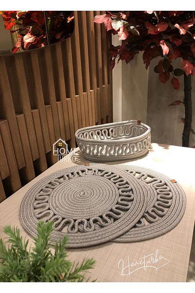 HomeTurko Natural, Jute, Wicker, Plate, Basket, Bread Basket, American Service Set, 2 Plates, 1 Basket