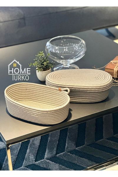 HomeTurko 2-Piece Modern Jute Wicker Basket Set - Hand-Woven, Kitchen Basket