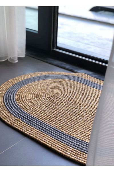 HomeTurko Jute, Patterned Gray Stripe, Doormat, Doormat, Bathroom Mat, Balcony Mat / Gift, Houseware