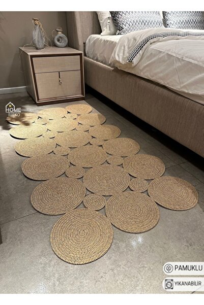 HomeTurko Moderin Hasır, Dikdörtgen Örme, Desenli Naturel Jüt Kilim, Mutfak,s...