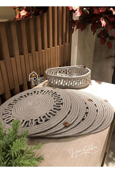 HomeTurko Natural, Jute, Wicker, Plate, Basket, Bread Basket, American Service Set, 6 Plate, 1 Basket