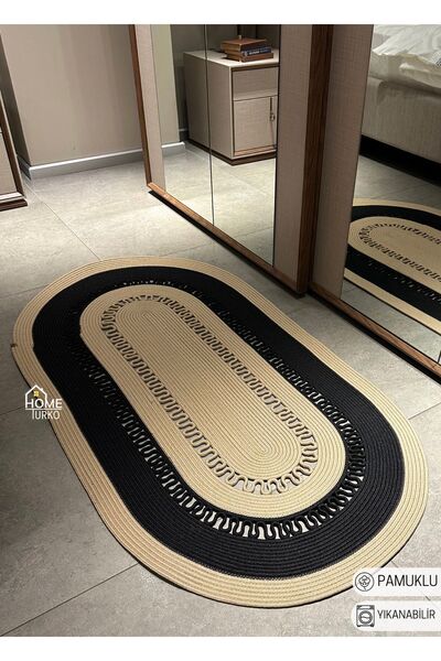 HomeTurko Hasır, Kilim, Paspas, Jüt Yolluk, Siyah Desenli, Kolidor, Balkon, M...