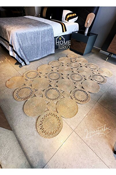 HomeTurko Moderin Hasır, Dikdörtgen Örme, Desenli Naturel Jüt Kilim, Mutfak,s...