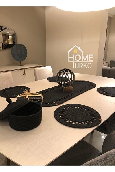 HomeTurko 4 bucăți de farfurie, 1 bucată de alergător, 1 bucată de set de coș, farfurie de iută, pat de loc, suport de farfurie, coș de pâine