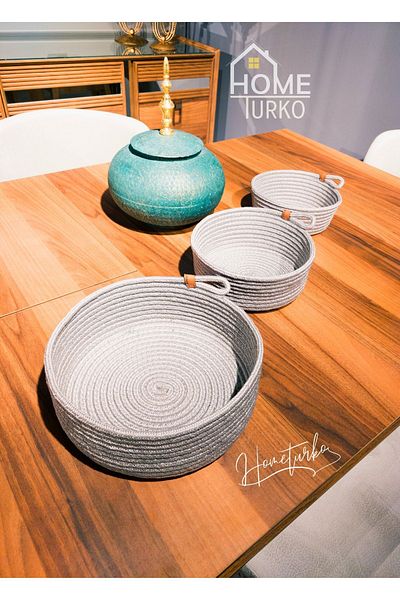 HomeTurko Triple Gray Set - Jute and Wicker Basket, Organizer and Organizer. Kitchen and Bathroom Basket