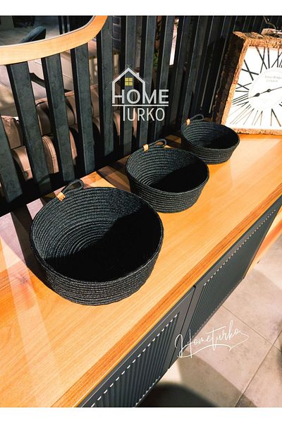 HomeTurko Тройна черна кошница от юта и ракита - органайзер