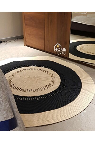 HomeTurko Modern Wicker, Round, Patterned Natural Jute Gray Rug, Kitchen, Liv...