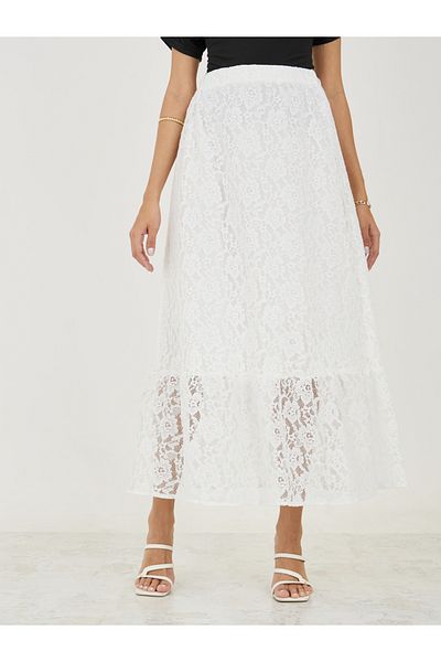 Styli Lace Insert Maxi Skirt with Elastic Waistband