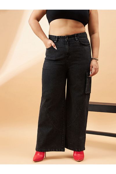Sassafras By Styli Plus Acid Wash Side Pocket Detail Straight Jeans