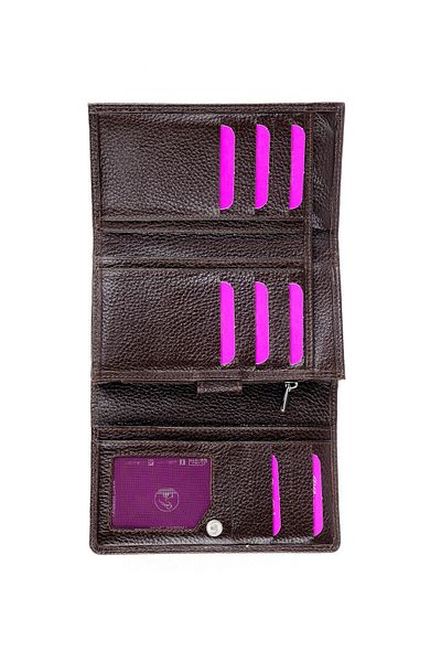 Lal Shoes & Bags Дамски портфейл - с копче отвътре, естествена кожа, кафяв