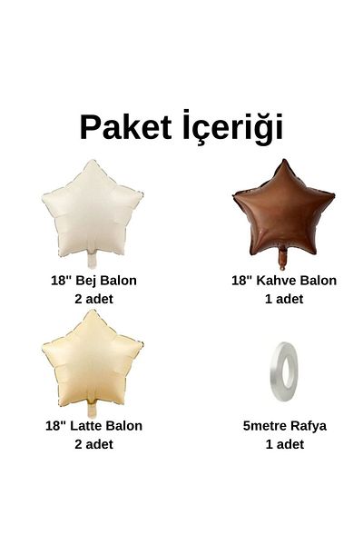 Konsept Sepeti 18-Inch Beige and Brown Retro Star Pattern 5-Piece Party Balloon Set with Balloon Tape Gift