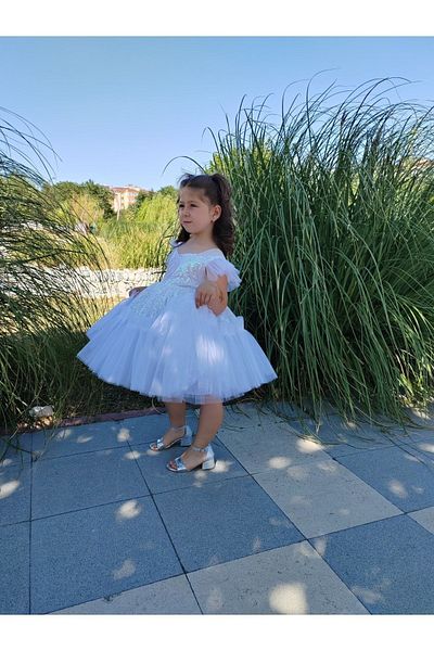 Kidstore Rochie cu volane cu fustă cu paiete pentru fetiță