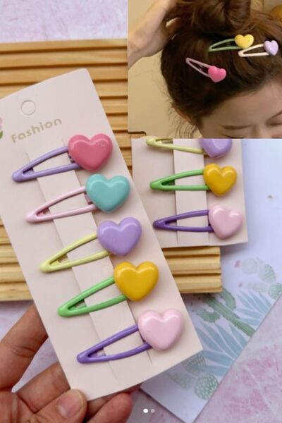 Nisankids Σετ αγκράφες 5 τεμαχίων για κορίτσια πολύχρωμη καρδιά