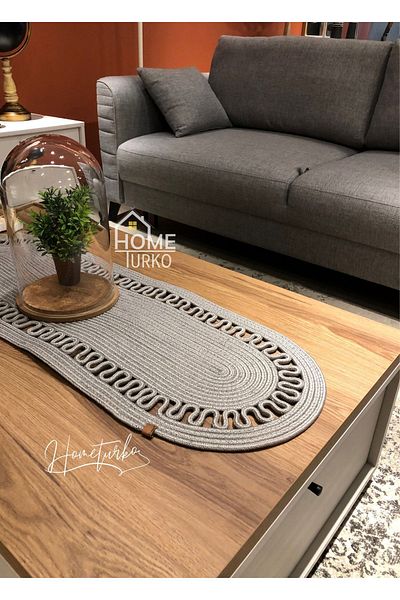 HomeTurko Modernin Natural Jute, Patterned, Gray, Placemat, Table, Coffee Table Cloth Runner. 35x100