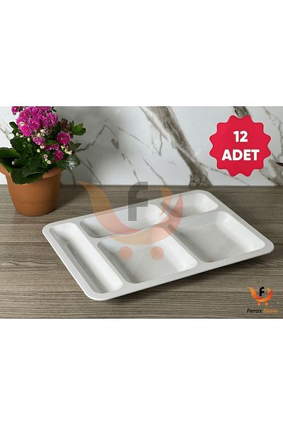 SUMAKS Polycarbonate Unbreakable Table D'hôte 5-Compartment Dining Hall Serving Plate 12 Pieces