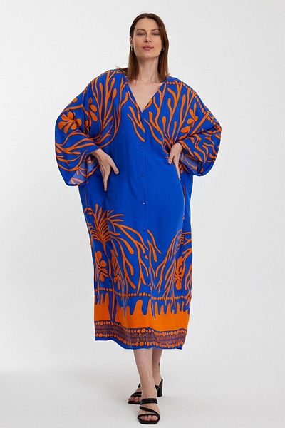 Eceyaman moda Women's leaf print Battal plus size dress