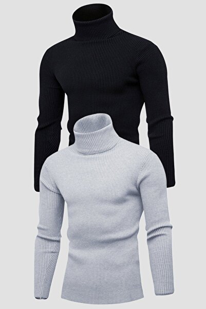 HANCLO Unisex 2-Piece Ready Pack Black - Gray Turtleneck Camisole Slimfit Tur...