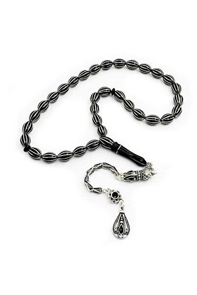 TAŞHAN 12 li Gümüş Yarma Badem Kesim El İşçiliği Erzurum Oltu Taşı Tesbih