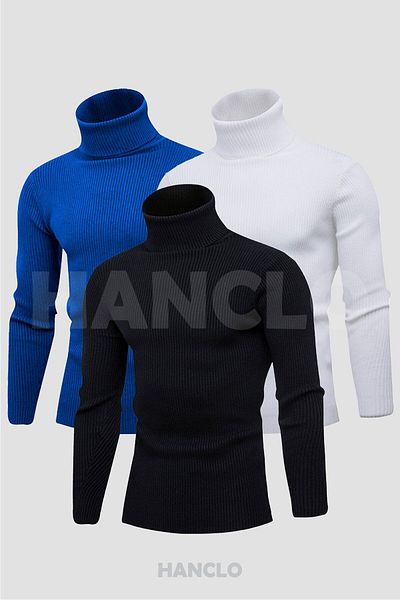 HANCLO Pulover unisex cu gât roscat pentru pachet gata de 3 piese, slimfit