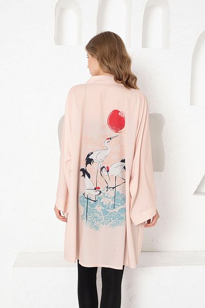 NKCOLLECTİON Pink Swan Sirt Printed Unisex Kimono/kaftan