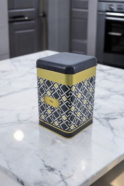 EVLE Ef022-91 Turkish Black_tea Patterned Square Metal Storage Container 11x11 Cm