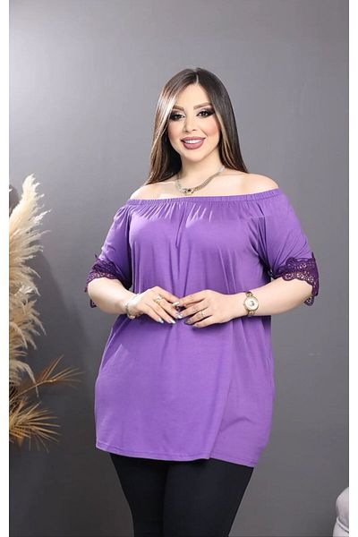HÜLYA BUTİK Plus Size Purple Collar Elastic Modonna Blouse
