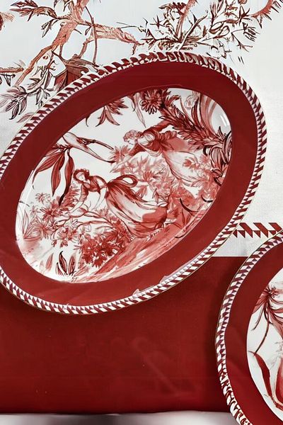 Baci Milano Le Rouge Oval Porcelain Plate 36X26 cm
