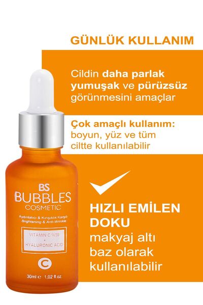bs bubbles cosmetic C Vitamin Serum Aydınlatıcı ve Kırışıklık Karşıtı 30ML