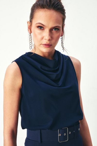 Sateen Αμάνικη μπλούζα με γιακά Degaje - NAVY BLUE