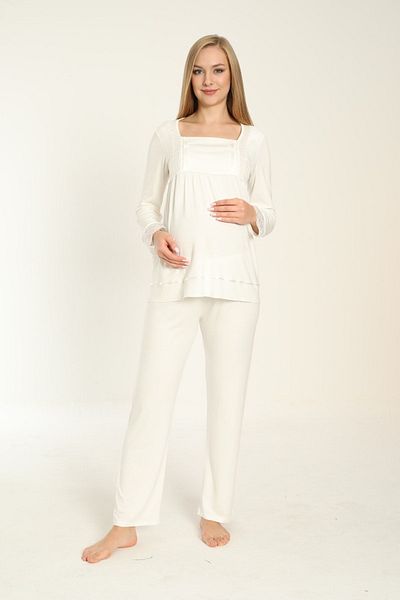 Miss Dünya Lissa Long Sleeve White Maternity and Maternity Pajamas Set