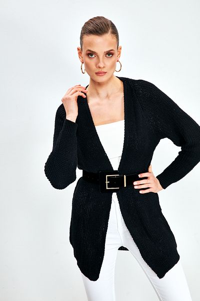 Sateen Cardigan cu croiala dreapta - NEGRU