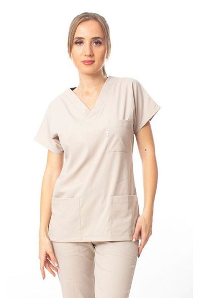 Simirna Üniforma Premium Fabric Lycra Surgical Doctor Nurse Scrubs Cream Jersey Single Top
