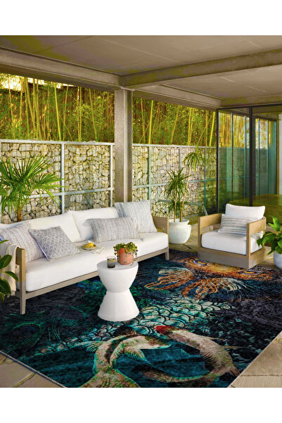 Rugs Modern Halı Botanik Temalı Desenli Dokuma Taban Halı ve Yıkanabilir Halı...