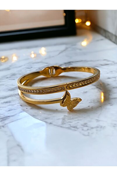 AleraAccessories Kelebekli Taş Detaylı Çelik Kelepçe