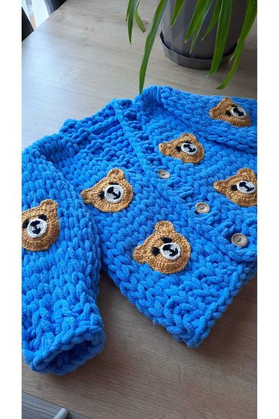 Alize Puffy Hand Knitted Cardigan for 0-3 Years Old Babies
