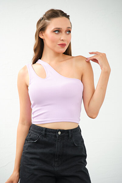 PUNKY CAT Lilac One Shoulder Cut Out Crop Top - Women's Blouse