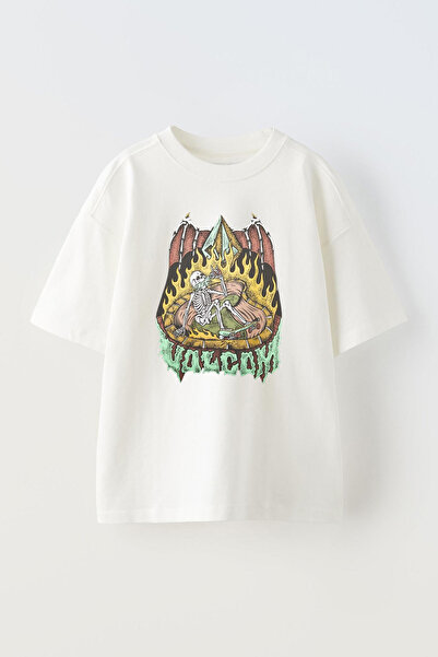 THEWERT Volcan Skeleton Štampano Bela Oversize kroj Pamuk T-shirt - Unisex