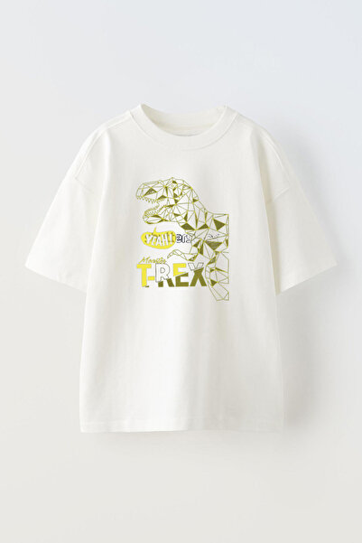 THEWERT Unisex T-rex Štampano Žuta Da Pamuk Bela Oversize kroj T-shirt