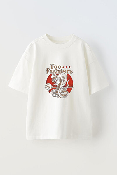 THEWERT Bela Oversize kroj Pamuk T-shirt - Foo Fighters Design Štampano Unisex