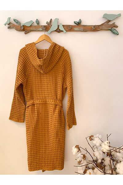Mujo Home Collection قماش منقوش بالوافل - رداء حمام كيمونو من القطن العضوي بنسبة 100%