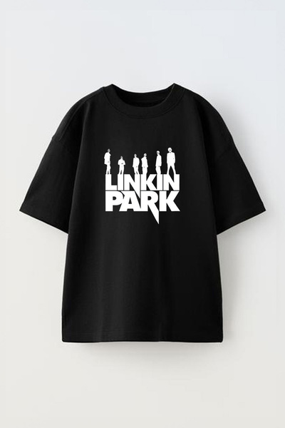 THEWERT تي شيرت قطني أسود كبير الحجم - تصميم لينكين بارك مطبوع للجنسين