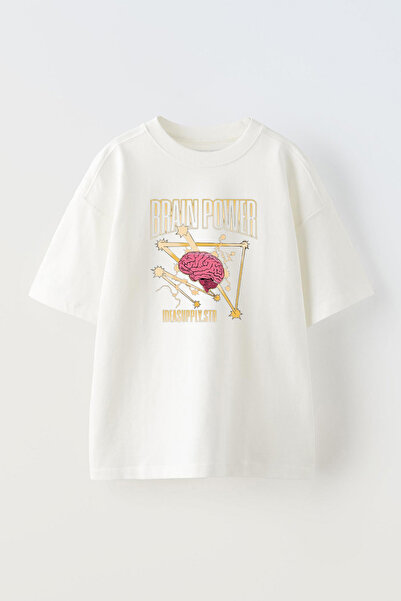 THEWERT Brain Power Design - Unisex Pamuk Oversize kroj Bela T-shirt