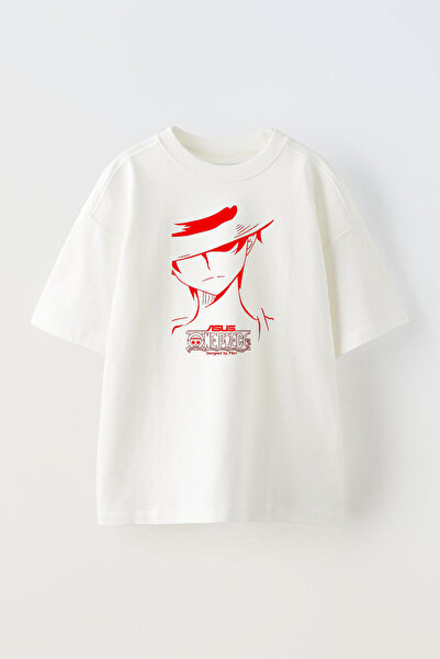 THEWERT Luffy Design Štampano Unisex bela Oversize kroj Pamuk T-shirt