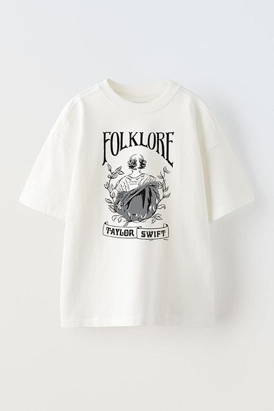THEWERT Tricou din bumbac oversize alb unisex cu model Folclore Taylor Swift